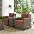 Afuera Living Modern 3 Piece Wicker Patio Conversation Set in Brown and Sangria