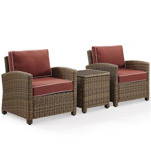 afuera living modern 3 piece wicker patio conversation set in brown and sangria