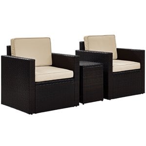 afuera living modern 3 piece wicker patio conversation set in brown and sand