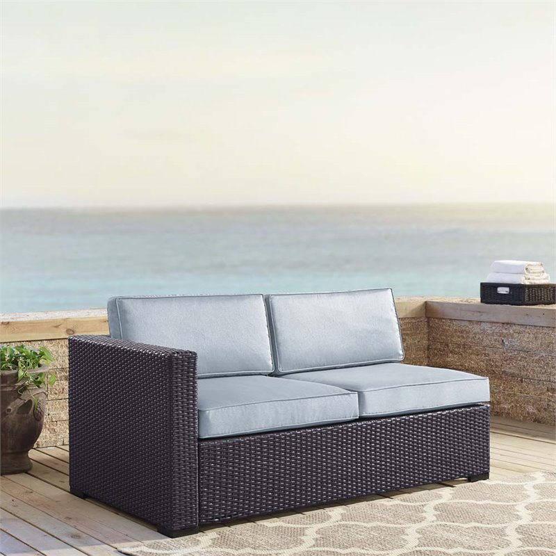 Afuera Living Wicker / Rattan & Fabric Patio Loveseat in Mist Blue/Brown