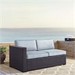 Afuera Living Wicker / Rattan & Fabric Patio Loveseat in Mist Blue/Brown