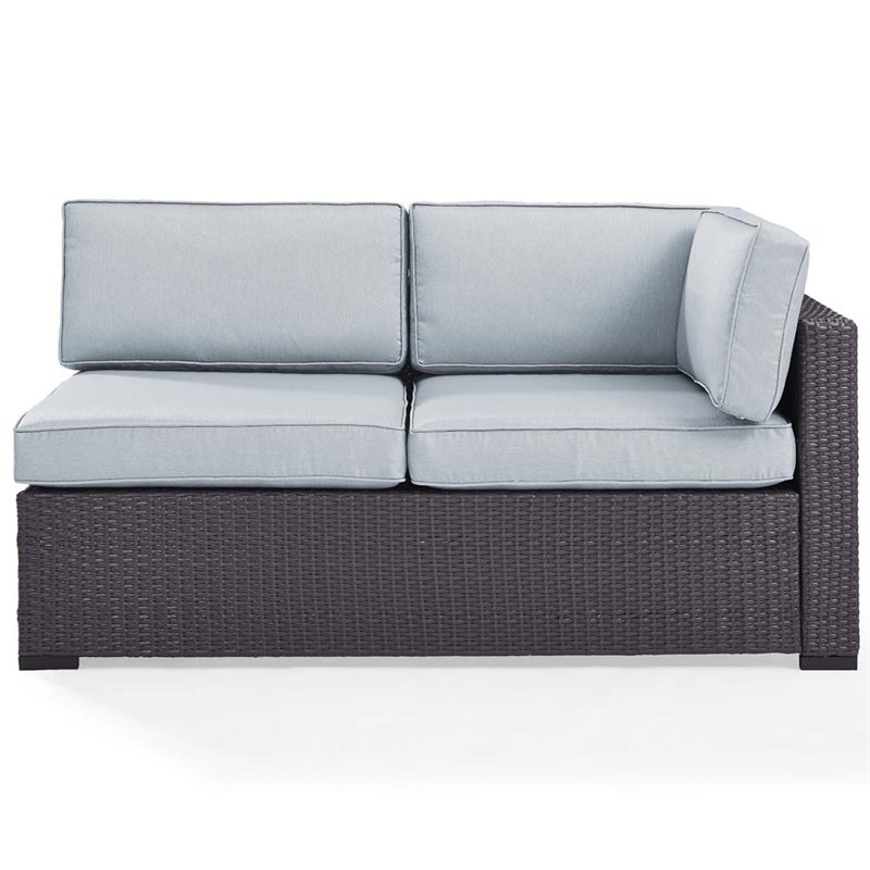Afuera Living Wicker / Rattan & Fabric Patio Loveseat in Mist Blue/Brown