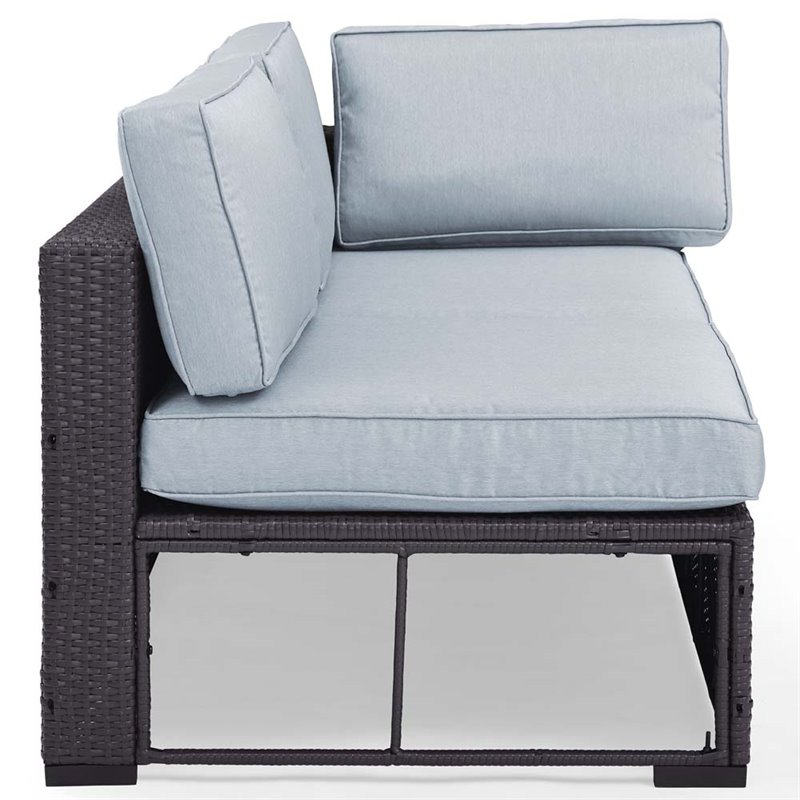 Afuera Living Wicker / Rattan & Fabric Patio Loveseat in Mist Blue/Brown