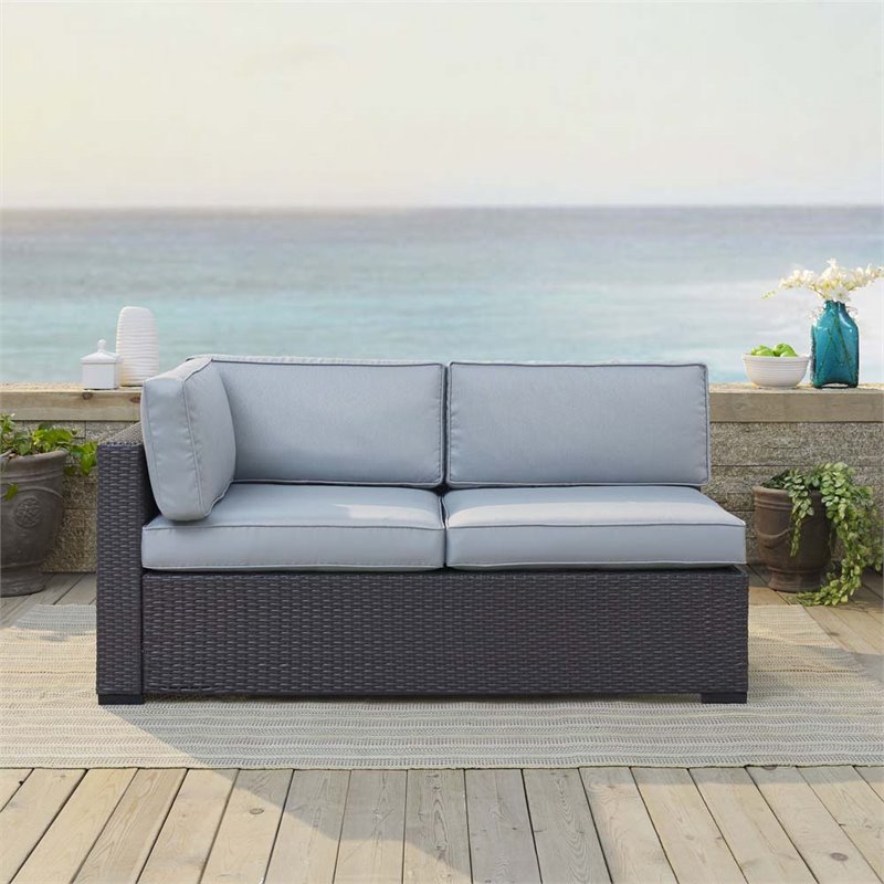 Afuera Living Wicker / Rattan & Fabric Patio Loveseat in Mist Blue/Brown