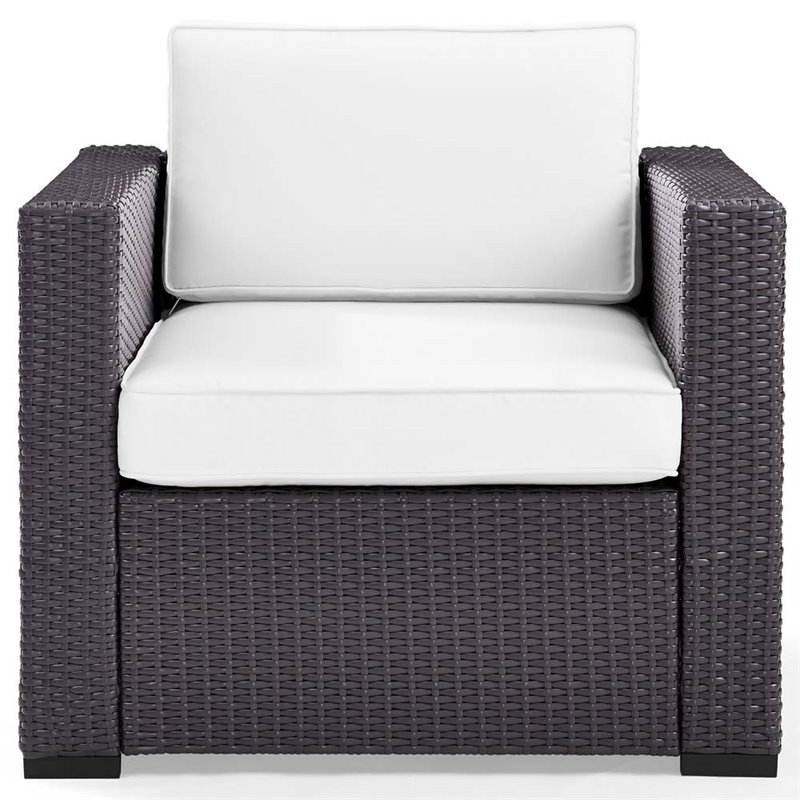 Afuera Living Wicker / Rattan & Fabric Patio Arm Chair in White/Brown