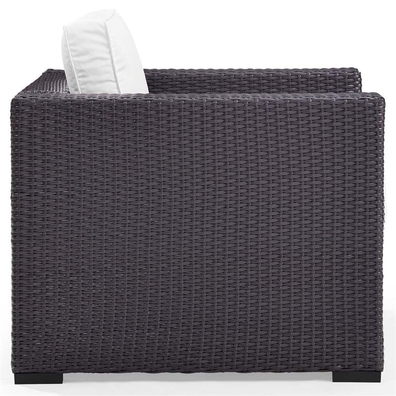 Afuera Living Wicker / Rattan & Fabric Patio Arm Chair in White/Brown