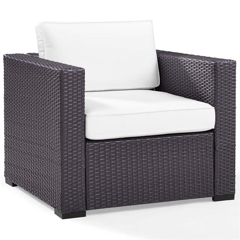 Afuera Living Wicker / Rattan & Fabric Patio Arm Chair in White/Brown