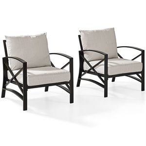 Afuera Living Metal/Fabric Arm Chair in Oatmeal/Oil Rubbed Bronze (Set of 2)