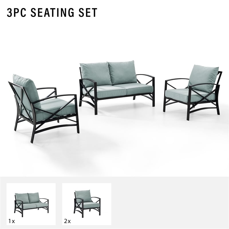 Afuera Living 3-Piece Metal/Fabric Sofa Set in Mist Green/Oil Rubbed Bronze