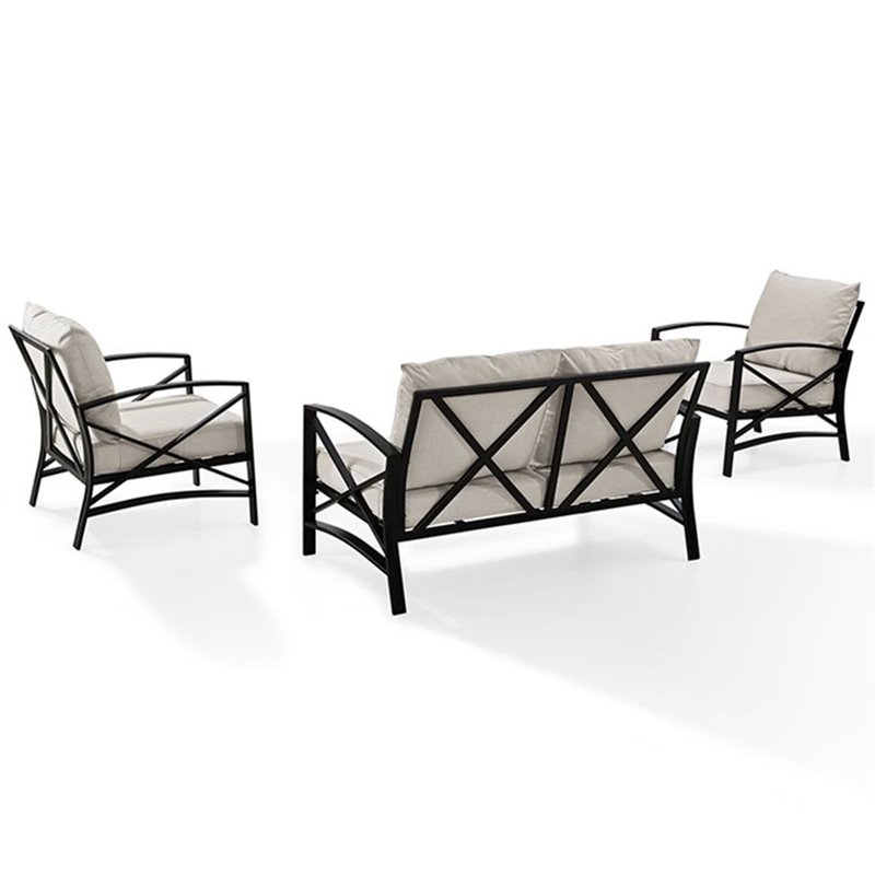 Afuera Living 3-Piece Metal/Fabric Sofa Set in Oatmeal/Oil Rubbed Bronze