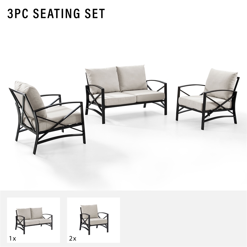 Afuera Living 3-Piece Metal/Fabric Sofa Set in Oatmeal/Oil Rubbed Bronze