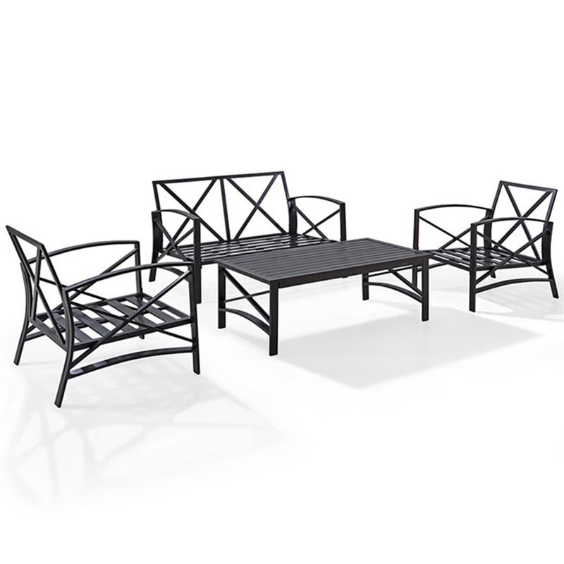 Afuera Living 4-Piece Metal/Fabric Sofa Set in Mist Green/Oil Rubbed Bronze