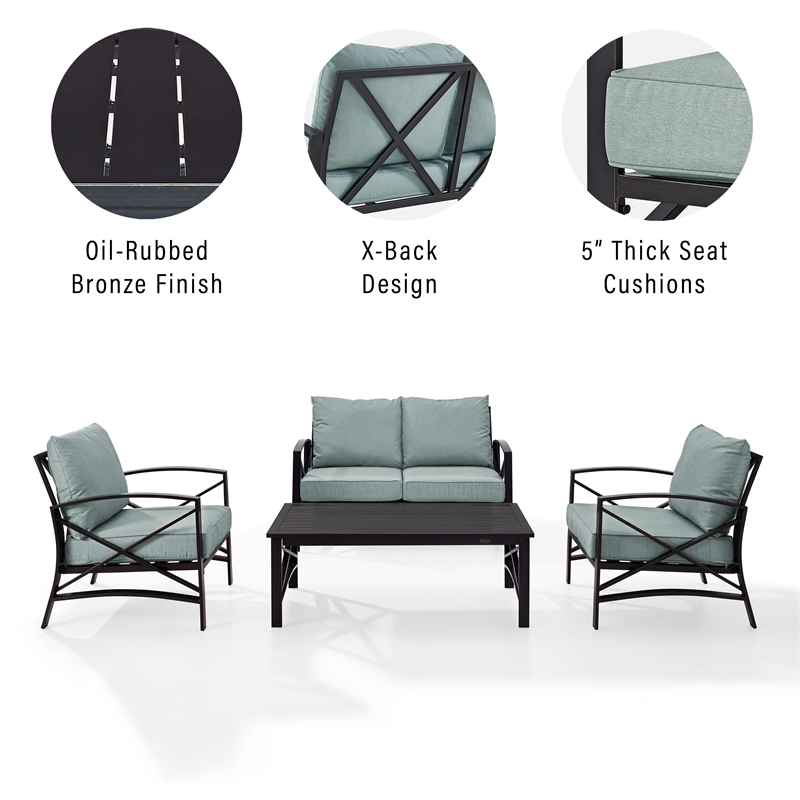 Afuera Living 4-Piece Metal/Fabric Sofa Set in Mist Green/Oil Rubbed Bronze