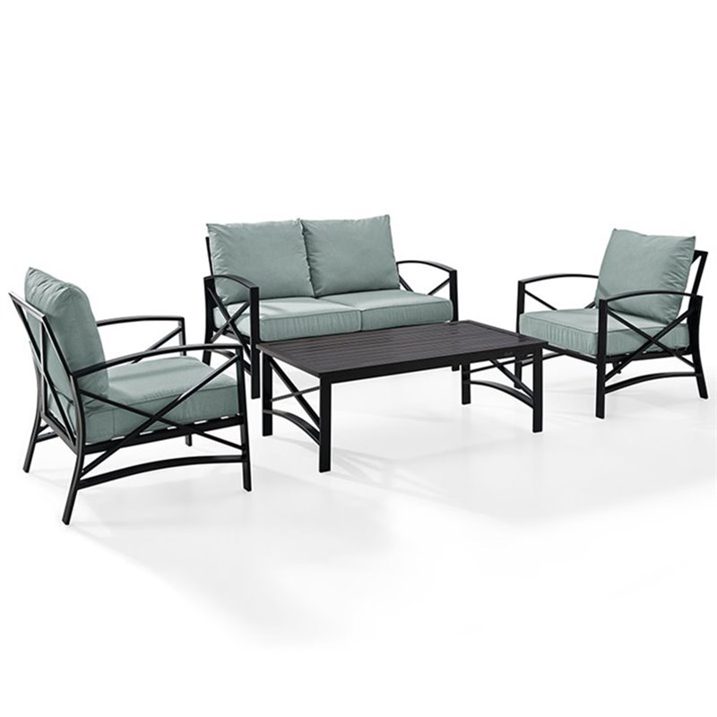 Afuera Living 4-Piece Metal/Fabric Sofa Set in Mist Green/Oil Rubbed Bronze