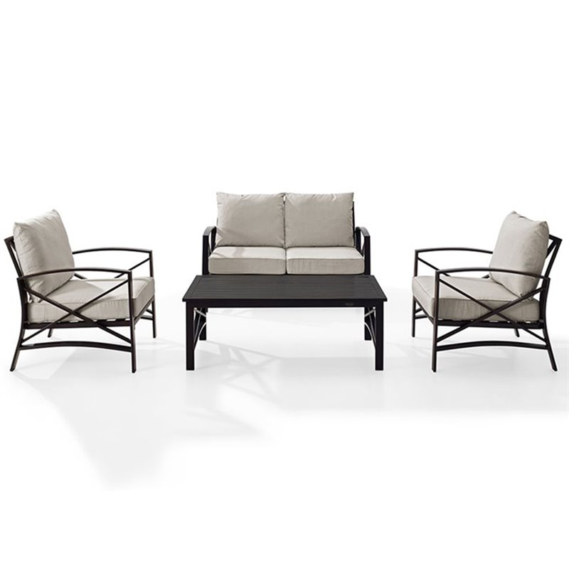 Afuera Living 4-Piece Metal/Fabric Sofa Set in Oatmeal/Oil Rubbed Bronze
