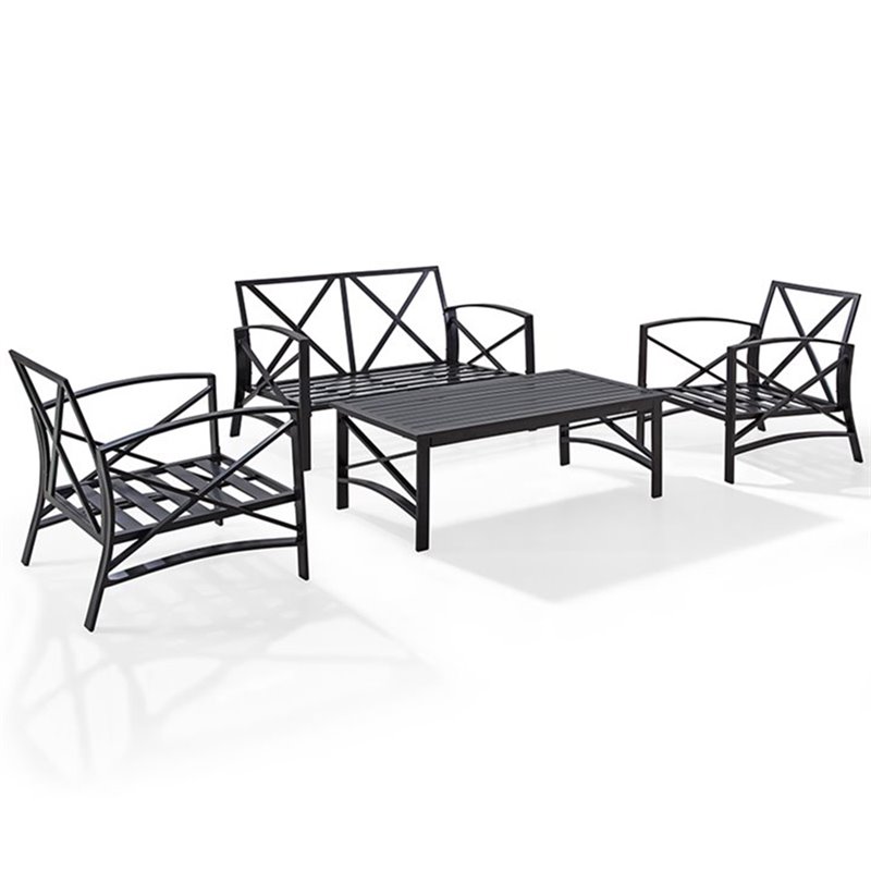 Afuera Living 4-Piece Metal/Fabric Sofa Set in Oatmeal/Oil Rubbed Bronze