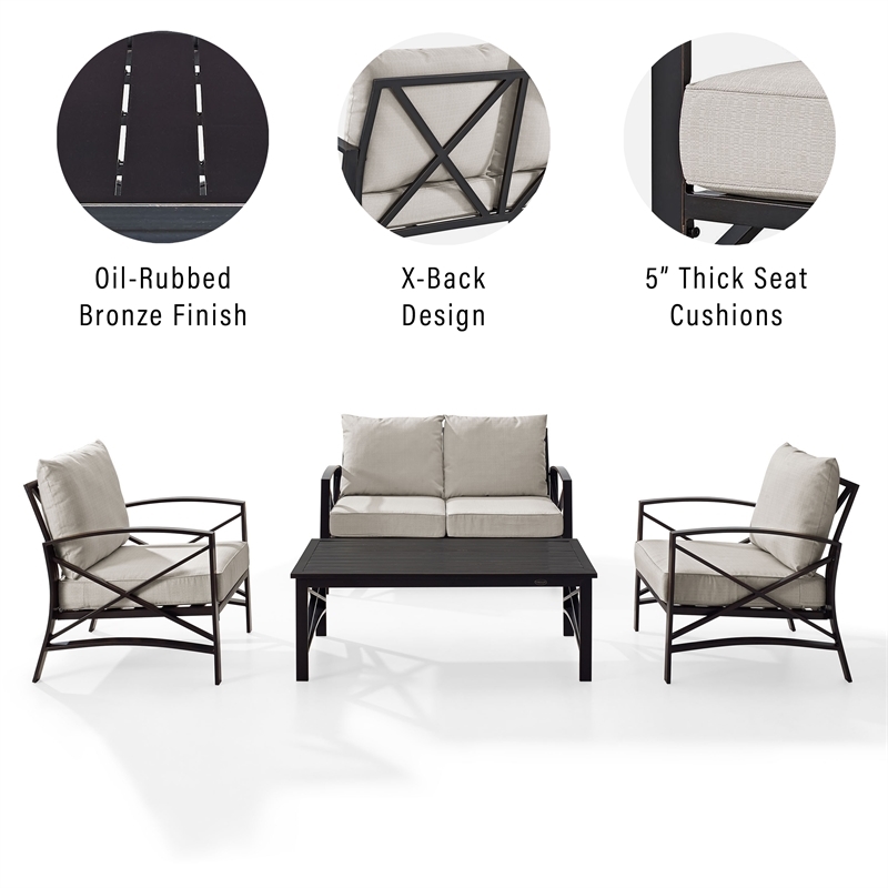 Afuera Living 4-Piece Metal/Fabric Sofa Set in Oatmeal/Oil Rubbed Bronze