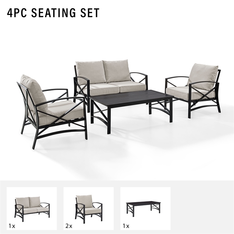 Afuera Living 4-Piece Metal/Fabric Sofa Set in Oatmeal/Oil Rubbed Bronze