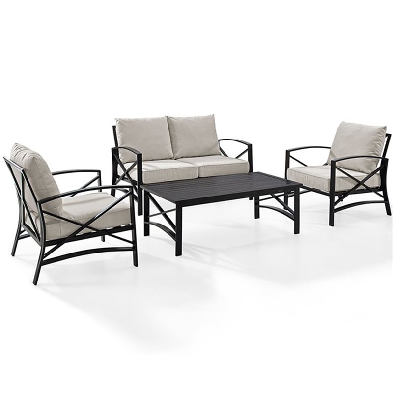 Afuera Living 4-Piece Metal/Fabric Sofa Set in Oatmeal/Oil Rubbed Bronze