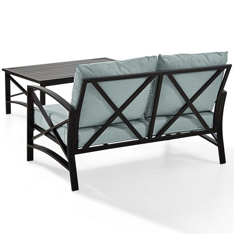 Afuera Living 2PC Metal/Fabric Patio Sofa Set in Mist Green/Oil Rubbed Bronze