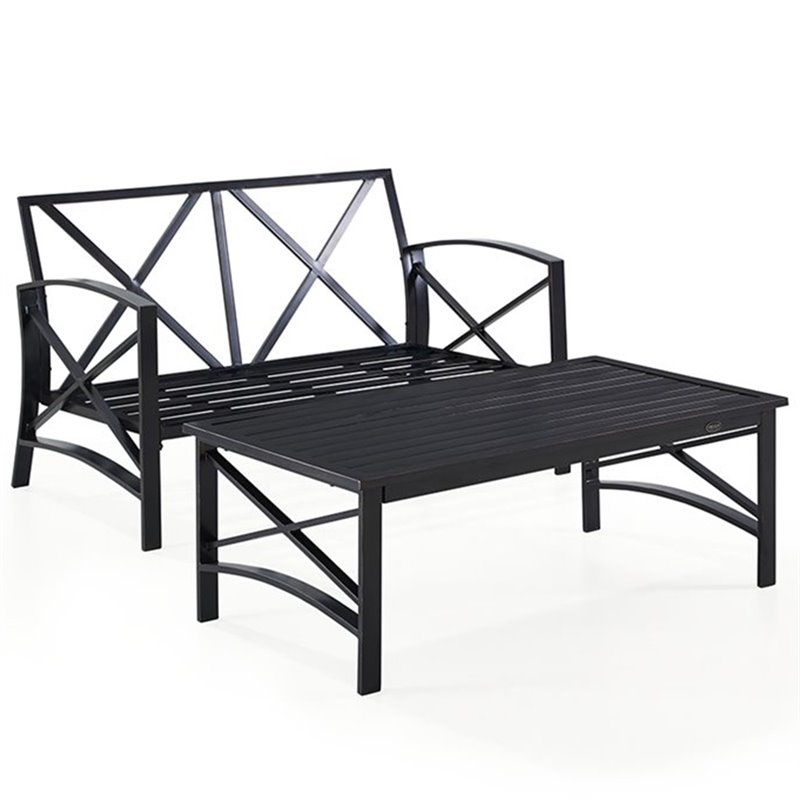 Afuera Living 2PC Metal/Fabric Patio Sofa Set in Mist Green/Oil Rubbed Bronze