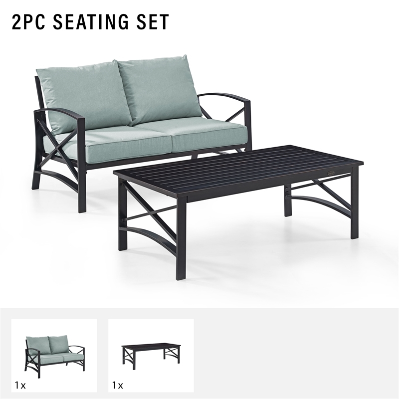 Afuera Living 2PC Metal/Fabric Patio Sofa Set in Mist Green/Oil Rubbed Bronze