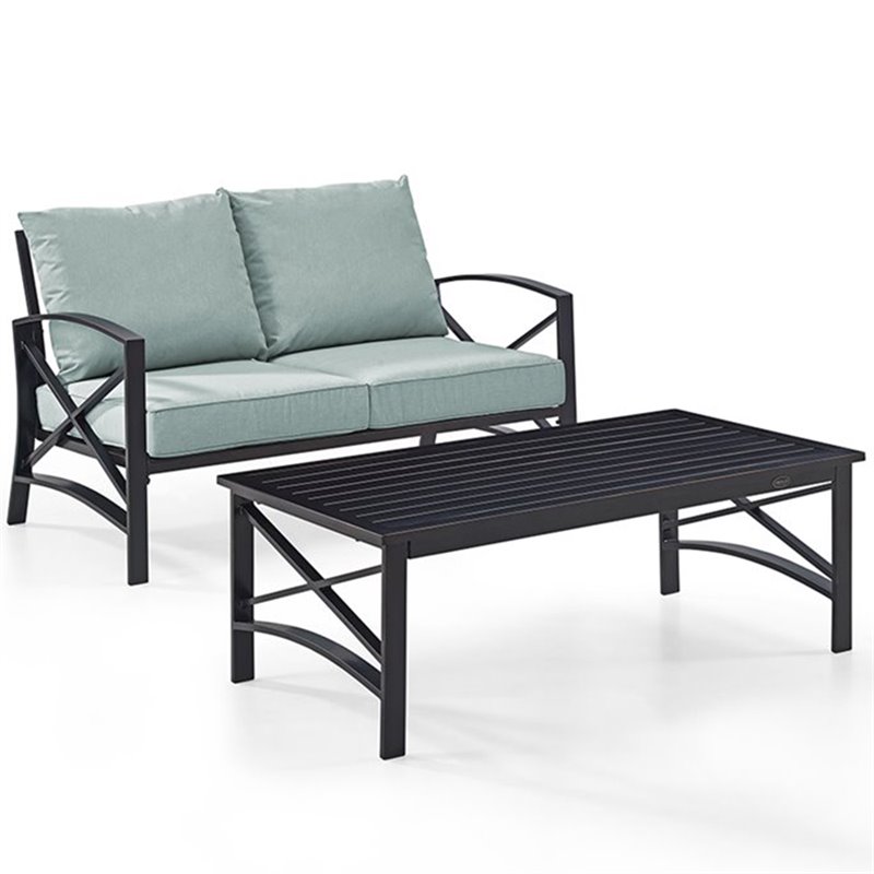 Afuera Living 2PC Metal/Fabric Patio Sofa Set in Mist Green/Oil Rubbed Bronze