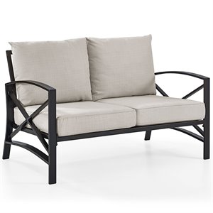 Afuera Living Metal/Fabric Patio Loveseat in Oatmeal/Oil Rubbed Bronze