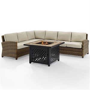 afuera living modern 5 piece patio fire pit sectional set in brown and sand