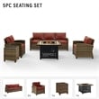 Afuera Living 5-Piece Wicker / Rattan Patio Fire Pit Sofa Set in Red/Brown