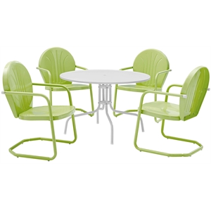 Afuera Living Modern 5 Piece Metal Patio Dining Set in White and Key Lime