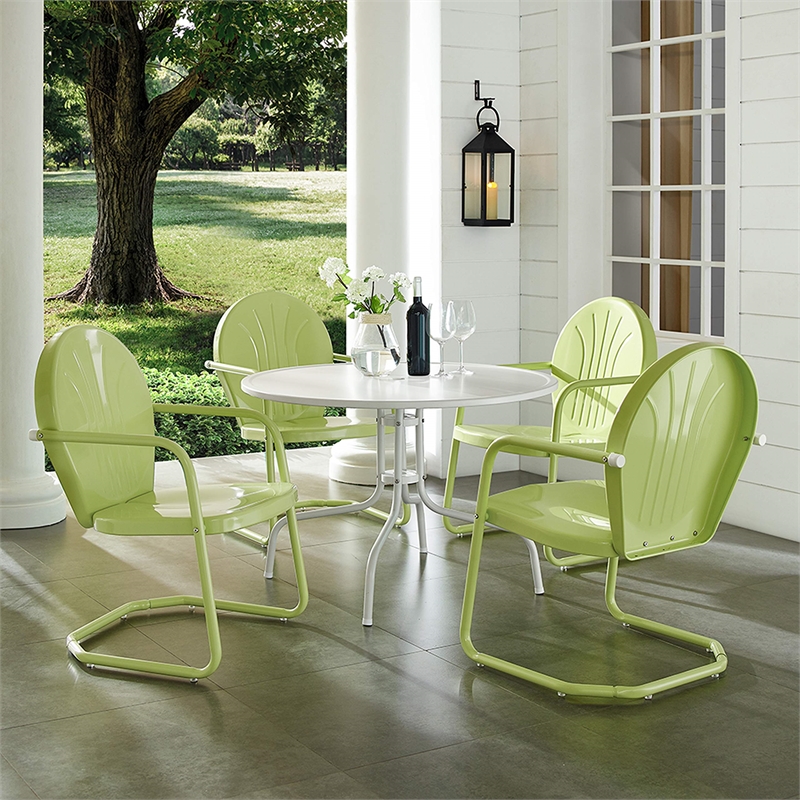 Afuera Living Modern 5 Piece Metal Patio Dining Set in White and Key Lime