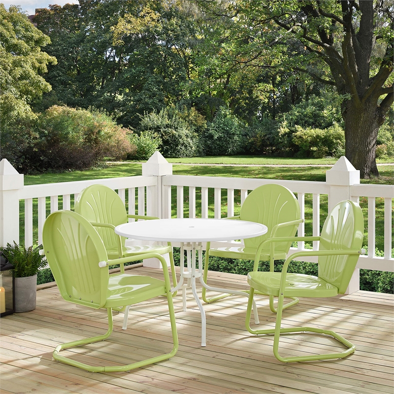 Afuera Living Modern 5 Piece Metal Patio Dining Set in White and Key Lime