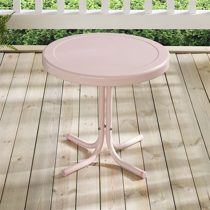 Afuera Living Modern Steel Metal Patio End Table in Pastel Pink