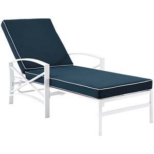afuera living transitional metal patio chaise lounge in navy and white