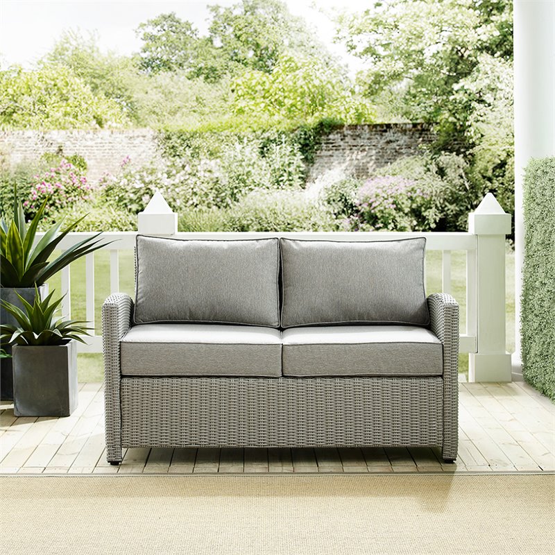 Afuera Living Transitional Wicker Patio Loveseat in Gray