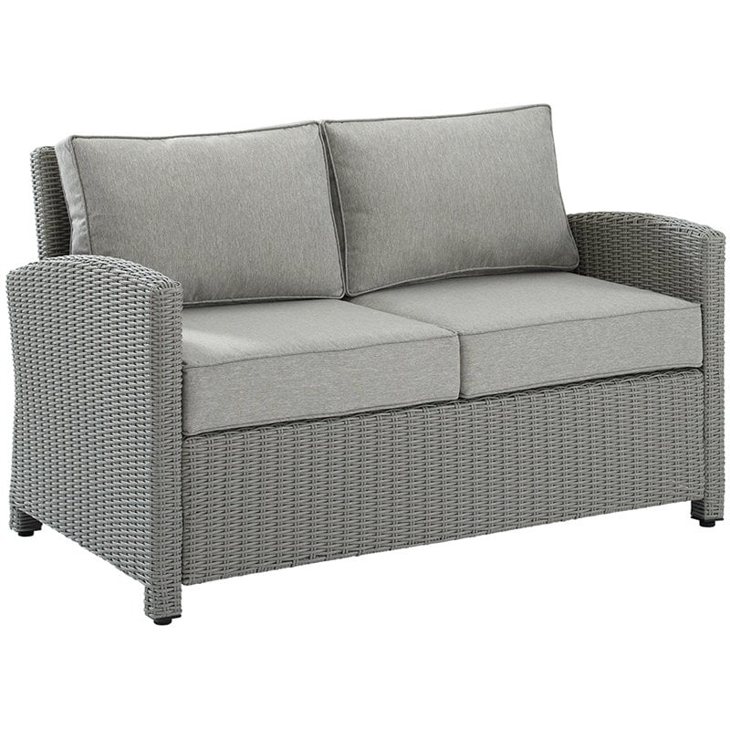 Afuera Living Transitional Wicker Patio Loveseat in Gray