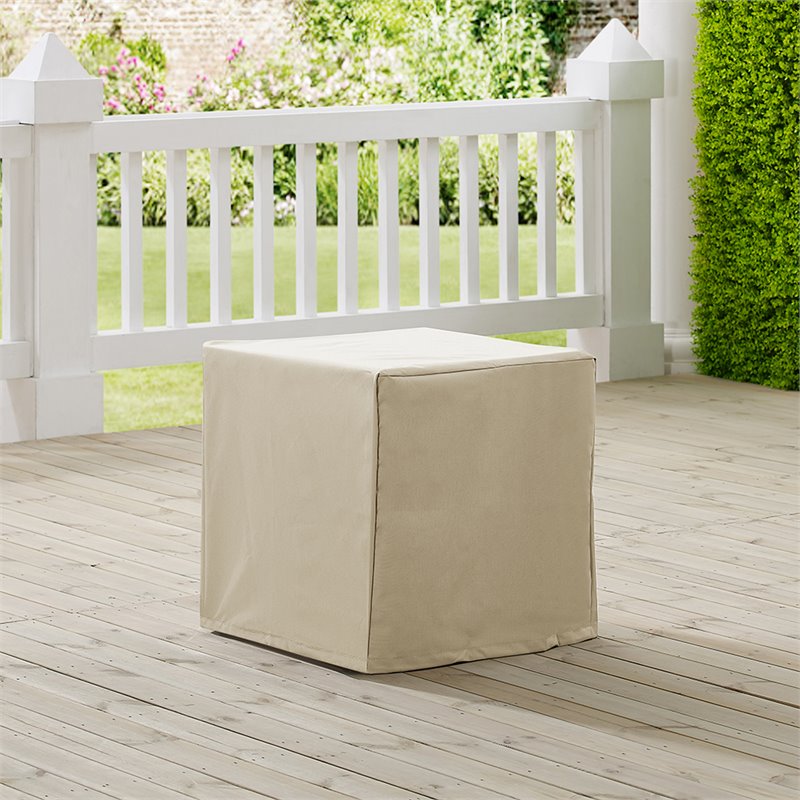 Afuera Living Vinyl Polyester Fabric Patio End Table Cover in Tan