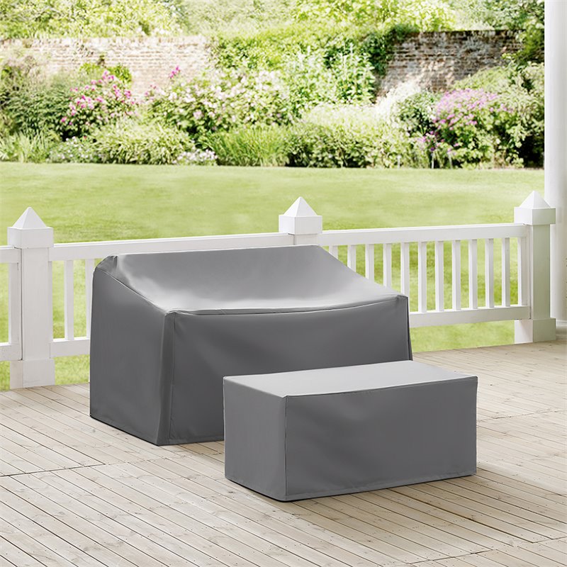 Afuera Living 2-Piece Vinyl Outdoor Loveseat Cover Set in Gray