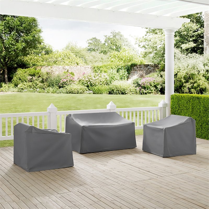 Afuera Living 3-Piece Vinyl/Heavy Gauge Patio Loveseat Cover Set in Gray
