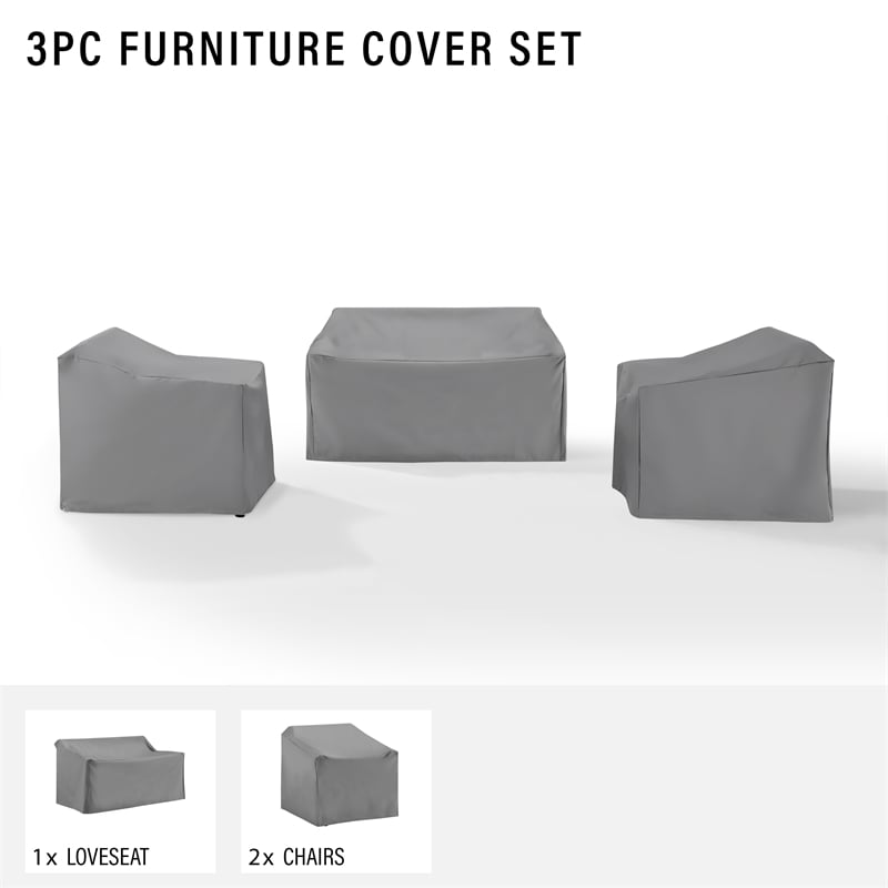 Afuera Living 3-Piece Vinyl/Heavy Gauge Patio Loveseat Cover Set in Gray