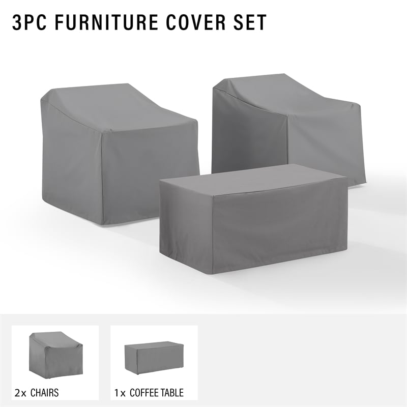 Afuera Living 3-Piece Vinyl/Heavy Gauge Patio Conversation Cover Set in Gray