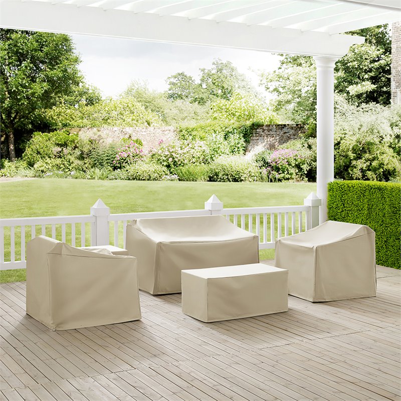 Afuera Living 5-Piece Vinyl/Heavy Gauge Patio Loveseat Cover Set in Tan