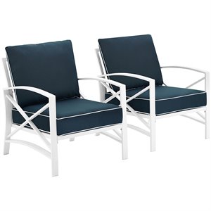afuera living transitional patio arm chair in navy and white (set of 2)