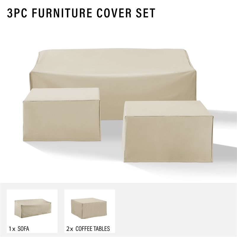 Afuera Living 3-Piece Vinyl/Heavy Gauge Outdoor Sofa Cover Set in Tan