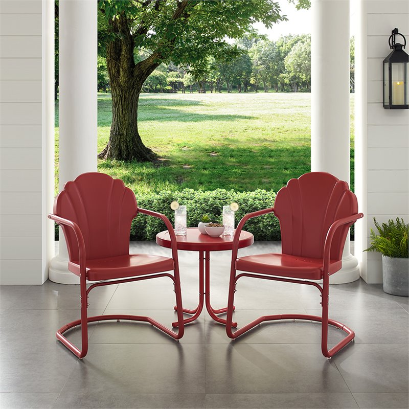 Afuera Living 3-Piece Round Metal Patio Conversation Set in Dark Red Satin