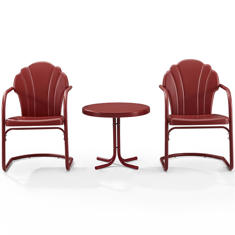 Afuera Living 3-Piece Round Metal Patio Conversation Set in Dark Red Satin