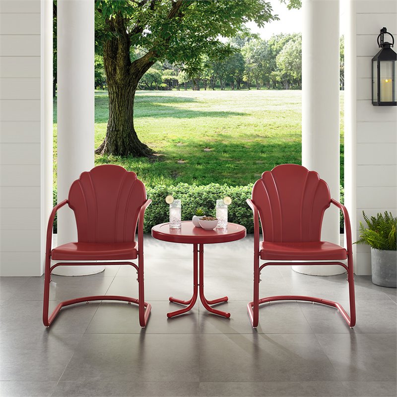 Afuera Living 3-Piece Round Metal Patio Conversation Set in Dark Red Satin