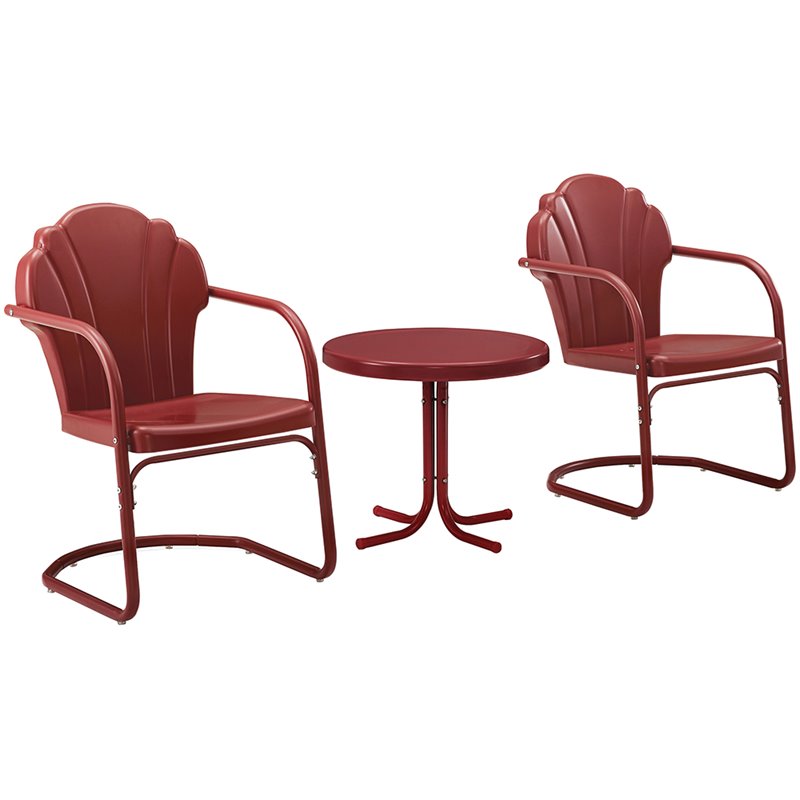 Afuera Living 3-Piece Round Metal Patio Conversation Set in Dark Red Satin