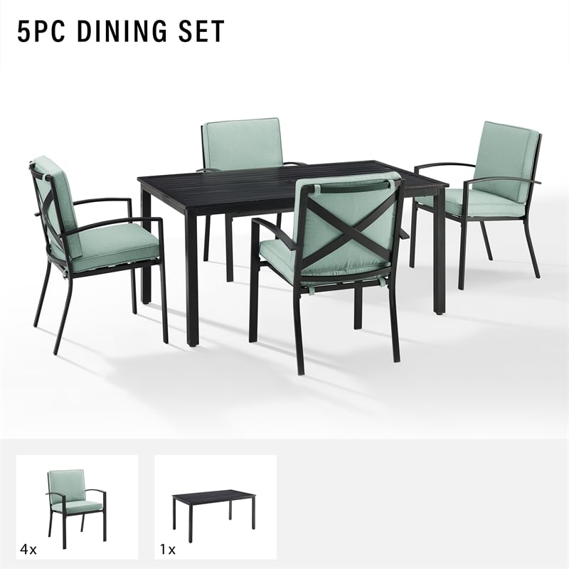 Afuera Living 5-Piece Metal/Polyester Outdoor Dining Set in Mist Green/Bronze